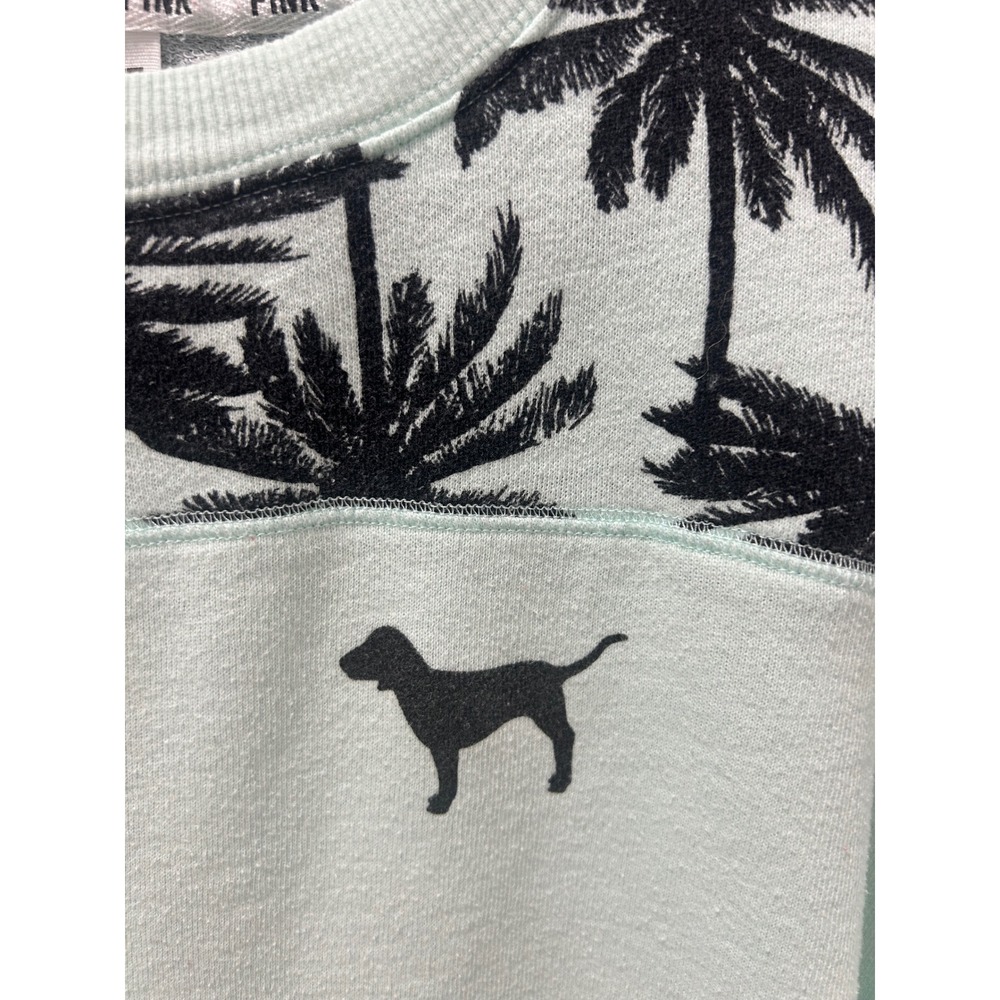 Victoria's Secret PINK Mint Green Palm Tree Sweatshirt XS Crewneck Tropical - Picture 2 of 10
